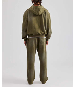 Vintage Men's Tracksuit Distressed Hoodie Flared Pants Zipper Solid Embroidery Sun Faded Acid Wash Printed Technique <b>Track</b> <b>Suit</b> - Product Image 3