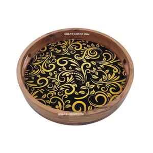 Bandeja de servicio impresa redonda de madera maciza de Acacia con asa para cocina, comedor y presentación decorativa de alimentos - Product Image 3