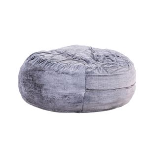 Moderno Pouf Rotondo da 5 Piedi in Morbida Pelliccia Sintetica Viola con Imbottitura in Memory Foam - Product Image 4