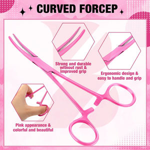 Instrumentos Quirúrgicos Reutilizables, Acero Inoxidable, 2 Piezas, Color Rosa, Forma Recta y Curva, Pinzas Hemostáticas Kelly Hechas a Medida - Product Image 2
