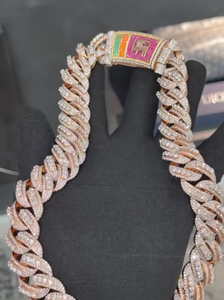 Collier Chaîne Cubaine Or Rose avec Logo Éléphant, Micro-Pavé de Diamants Naturels, Style Hip Hop Coloré, Unisexe, Idéal pour les Fêtes - Product Image 6