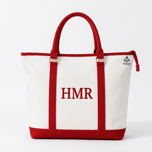 Sacs fourre-tout durables en toile blanche et rouge avec broderie à la main, personnalisables avec logo, pour la franc-maçonnerie, la sororité et les confréries. - Product Image 2