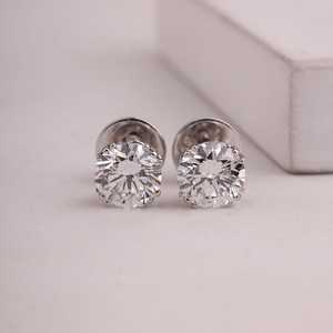 Pendientes solitarios de moissanita con corte redondo, plata de ley 925, regalo fino para mujer, regalo de compromiso para pareja - Product Image 4