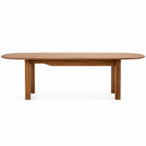 Modern Minimalist <b>Solid</b> Teak <b>Wood</b> <b>Dining</b> <b>Table</b> Set with <b>Round</b> Top Architectural Spine Base Design for Apartment Hotel & School - Product Image 1