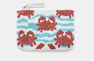 Pochette zippée artisanale en perles Conifer, motif crabe, mini pochette de 4 pouces avec pompon - Product Image 3