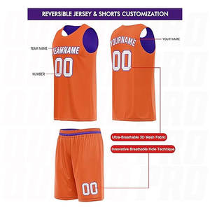 Ensemble de maillots de basket-ball en mesh personnalisés par sublimation, respirant, à séchage rapide, violet et orange, pour hommes, femmes et jeunes - Product Image 2