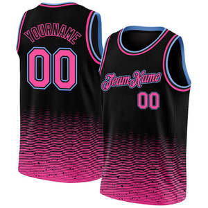 เสื้อบาสเก็ตบอลสั่งทำสีดำไล่เฉดชมพู พิมพ์ลายแบบ Sublimation ผ้าโพลีเอสเตอร์ 100% เสื้อกีฬาสำหรับผู้ใหญ่แบบ Unisex บริการ OEM ตัวอย่างพร้อมส่งภายใน 7 วัน - Product Image 1