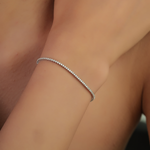 Simple Elegant Design Natural Diamond Box Lock Sleek Tennis Bracelet For Everyday Wear Sparkle Jewelry 14K White <b>Gold</b> - Product Image 2