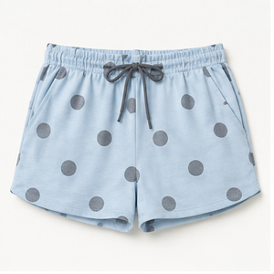 Shorts de détente pour femmes, coupe droite décontractée, à pois bleu glace, avec cordon de serrage, en jersey modal doux, WPSHORT-0020 - Product Image 1