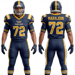 Uniforme de football américain personnalisé, design de l'équipe des Lions, nom de l'équipe, numéro et logo sublimés, couleur noire royale, haute qualité - Product Image 1