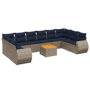 Juego de sofás de jardín de ratán sintético gris de 11 piezas con cojines para muebles de patio - Product Image 2