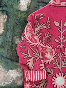 Pink Handmade Sujani Artisan Embroidered Velvet Cotton <b>Jacket</b> <b>Women</b> Floral Indian Ethnic Autumn/Winter Fashion Outerwear - Product Image 3