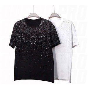 T-shirt surdimensionné personnalisé avec strass dégradés sur le devant, unisexe, effet scintillant, en gros, 100 % coton jersey, streetwear premium - Product Image 1