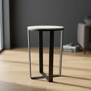 Iron Marble <b>Round</b> <b>Side</b> <b>Table</b> with Modern Geometric Base Minimalist Accent <b>Table</b> Living Room Furniture Durable Design - Product Image 3