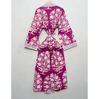 Robe kimono pour femme, écologique, 100% coton, respirante, douce, lavable, col en V, cordon de serrage, imprimé floral, manches trois-quarts, séchage rapide