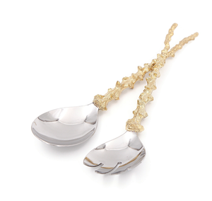 Nouveauté : Ensembles modernes de fourchettes et cuillères à salade en laiton doré au design unique – Prix de gros - Product Image 1