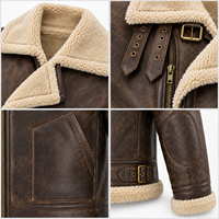 Veste en cuir aviateur marron pour homme avec doublure en fourrure chaude, boucles réglables et poches utilitaires
