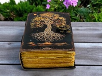 Grand journal en cuir de 400 pages, style Grimoire, avec motif Arbre de Vie, livre de sorts vierge, style artistique Van Gogh, reliure cousue, multicolore