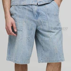 Shorts en jean surdimensionnés en coton pour homme – Style urbain décontracté et droit pour l'été - Product Image 4