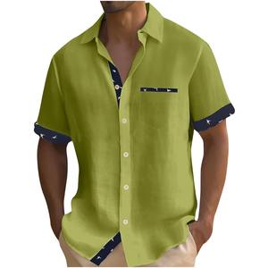 Chemise décontractée pour homme en coton imprimé de haute qualité, coupe ajustée, simple boutonnage, manches courtes pour l'été - Product Image 3