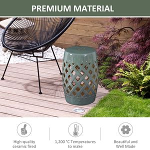 Sgabello da Giardino in Ceramica Verde 33x46 cm con Design ad Anello Intrecciato, Utilizzabile come Tavolino o Accessorio per Sedia - Product Image 4