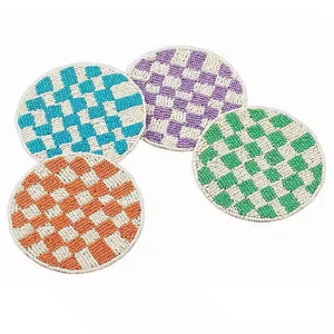 Designer Beaded Glass Drink Coasters Handmade Premium Craftsmanship with Non-Slip Base Luxury Style High Quality Wedding Decor - Product Image 2