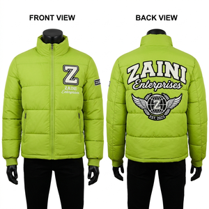 Veste matelassée pour homme, 300 GSM, polyester de qualité supérieure, vert lime, broderie personnalisée, patch en chenille, OEM ODM, vêtements d'hiver - Product Image 1