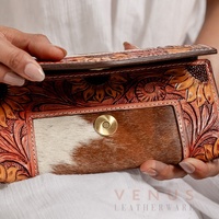 Selimut sadel gaya Barat kulit asli Clutch wanita modis dompet tas kulit sapi berkualitas tinggi bergigi rambut di Clutch