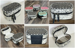 New Hand <b>Tooled</b> Cowhide Leather Mini Jewelry Case Portable Western Travel Organizer <b>Box</b> for Rings Earrings Necklaces Bracelets - Product Image 3