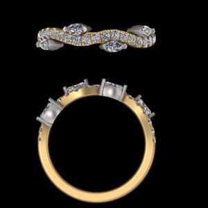 Anillo de Boda con Diamantes Marquise Ondulados y Redondos, Oro Amarillo de 18k, Diseño de Vid Retorcida, Anillo a Juego Bicolor Apilable para Aniversario - Product Image 3