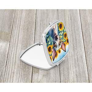 Espejo de maquillaje de mano plegable compacto con girasoles American Hairless Terrier para mujer, espejo de bolsillo decorativo de viaje, Ideas de regalo - Product Image 2