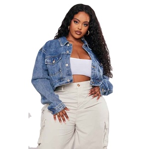 Chaqueta de Mezclilla Desgastada al por Mayor, Azul Lavado, Deshilachada, Corta, Transpirable, de Algodón de Punto, Manga Larga, para Mujer - Product Image 1