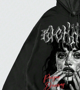 Sweat-shirt à capuche oversize pour homme, imprimé graphique noir, streetwear, 100% coton tricoté, 420 grammes, coupe classique, vêtements d'hiver - Product Image 4