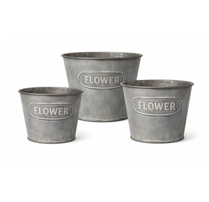 Lot de 3 seaux galvanisés style ferme, seaux métalliques gris foncé, seaux à fleurs galvanisés, jardinières décoratives en étain pour intérieur et extérieur - Product Image 1