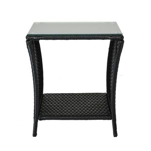 Outdoor Patio Square End Table with Wicker Base Glass Top Bistro Coffee Table with Storage Shelf for Porch Garden Backyard Use - Product Image 5