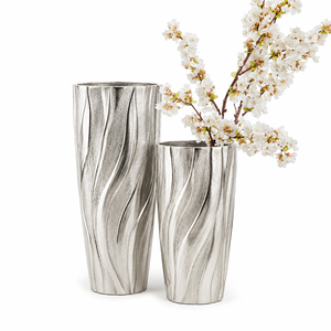 Deluxe Quality Modern <b>Silver</b> Tall Floor Vase Set Handcrafted Aluminium Metallic Eco-Friendly Decorative Flower Pot Home Hotel - Product Image 1