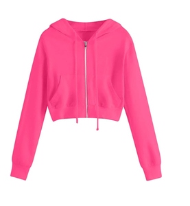 Nouveau sweat à capuche court pour femme, style streetwear, à manches longues et fermeture éclair, tendance - Product Image 1