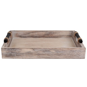 Hot Selling Mango Wood Rectangular Serving Tray With Rope Wrapped Handles Rustic Whitewashed Finish For Farmhouse Home Decor - Product Image 1