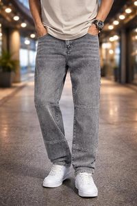 Jean ample à jambe large pour homme, 100 % coton, denim délavé, taille mi-haute, écologique, style vintage décontracté - Product Image 4
