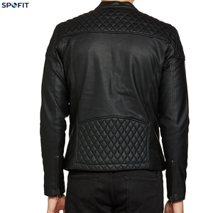 Factory Direct <b>Navy</b> Leather Racer <b>Jacket</b> Diamond <b>Quilted</b> Shoulder Panels Premium Genuine Leather OEM Manufacturer - Product Image 2