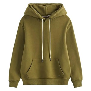 Sweat-shirt à capuche vert olive 100% coton molletonné, coupe ample, décontracté, pour homme, vêtement d'automne, avec poche, poids du tissu 350g, personnalisable - Product Image 1