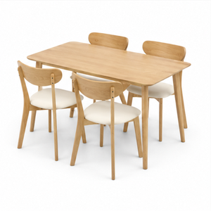 ARTERRA Premium Modern <b>Rustic</b> Rectangle Teak Wood <b>Dining</b> <b>Table</b> <b>Set</b> Tapered Leg <b>Table</b> Upholstered Chairs - Product Image 1