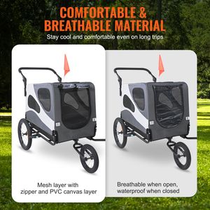 Remorque de vélo pour chien 2-en-1 avec support 100 lb, poussette et porte-animaux pliable facilement avec cadre à dégagement rapide - Product Image 4