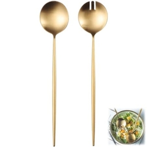 Ensemble de 2 cuillères à salade en acier inoxydable doré, design moderne, manche martelé, ustensiles de service en métal pour table à manger, best-seller - Product Image 5