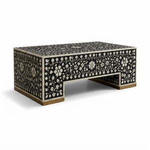 Table basse en os de palissandre à motifs floraux, table d'entrée en bois faite à la main, artisanat indien en gros, style bohème chic, directement de l'usine - Product Image 2