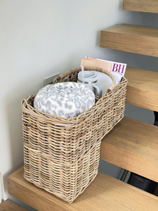 New Design Rattan Stair Basket with Handle Natural Wicker Storage Basket for Staircase Organizer <b>Foldable</b> <b>Step</b> Basket OEM ODM - Product Image 2