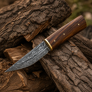 Couteau Viking Seax fait main - Lame en acier Damas avec manche en bois et étui en cuir - Product Image 3