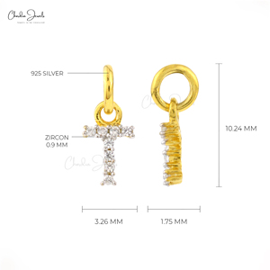 925 Sterling Silver T Letter Charm Natural 0.9MM Round Cut White Zircon Rhodium Plated Alphabet Pendant Gifting Jewelry for Her - Product Image 2