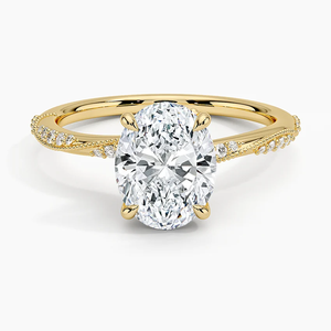 Bague de fiançailles solitaire avec accent ovale certifiée IGI, 2,00 carats, couleur F, clarté VS1, or 14 carats, diamant synthétique CVD. - Product Image 1