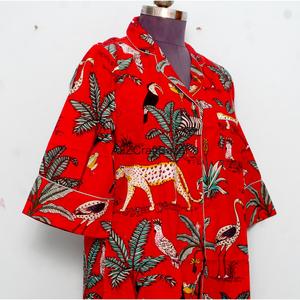 Robe longue 100% Coton Pur Col V Manches 3/4 Boutonnée devant Style Club Sexy Moulante Soirée Formelle Imprimé Blocs Découpes Frontales - Product Image 5